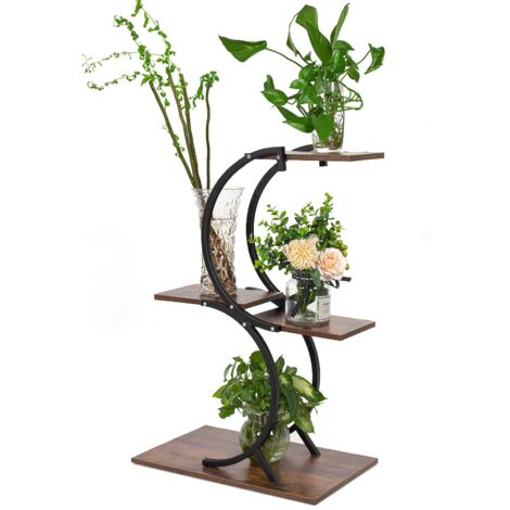Todeco Porte plante interieur 4 Niveaux, Support plantes en Métal, étagère plante interieur support pot de fleurs pour Salon Balcon Jardin Bureau
