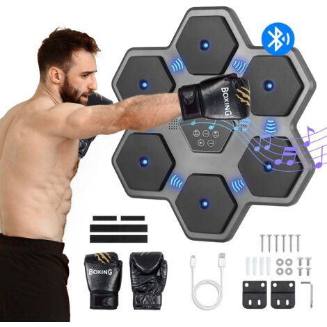 Todeco Music Boxing Machine, LED Bluetooth Musik Boxmaschine mit Boxhandschuhen, Wandmontiertes Boxziel, 9 Geschwindigkeitsmodi und Zählmodus Für Kinder und Erwachsene für Haus,Sechseckig