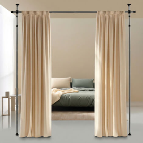 Raumteiler Paraventgestell Gardinenstangen, Freistehend Raumtrenner Paravent ohne Vorhang, Flexibel, Schlafzimmer oder Büro 122–305 cm (H), 70–175 cm (B), Grau