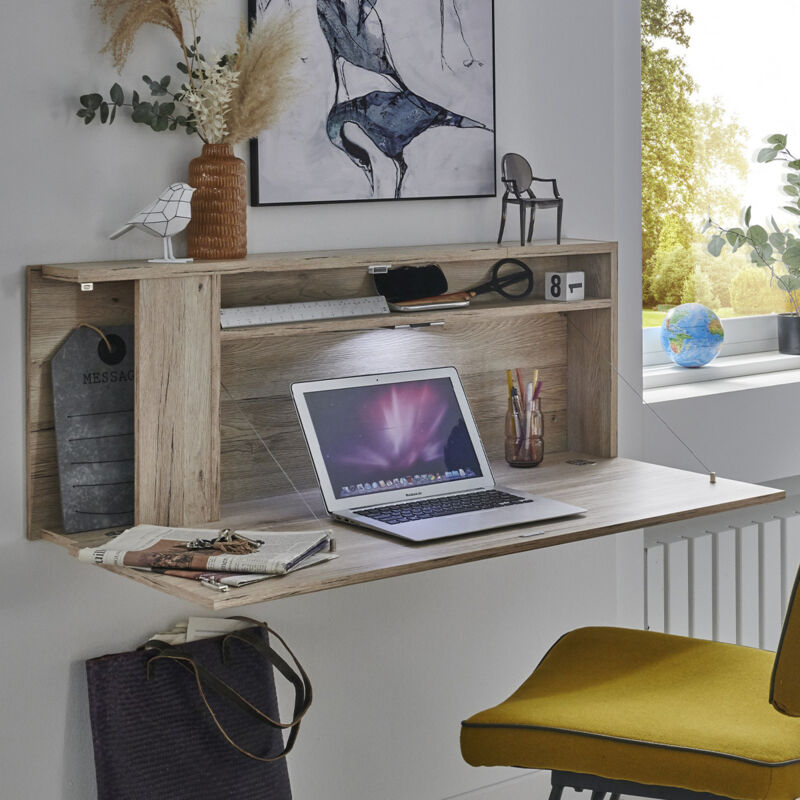 Escritorio de pared para el hogar, oficina, ordenador, mesa de ordenador  portátil con soporte para teclado, estación de trabajo convertible moderna  y
