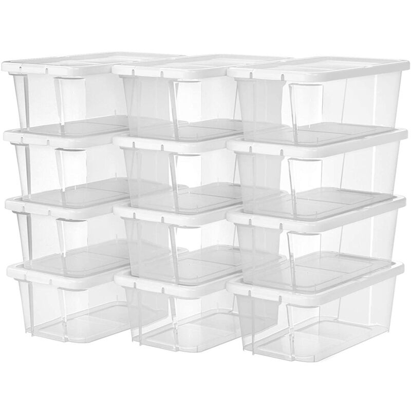 Juego de 12 Cajas de Zapatos con Tapa Organizador de Almacenamiento versátil Organizador apilable Producto de artesanías hasta la Talla 41 LSP12WT