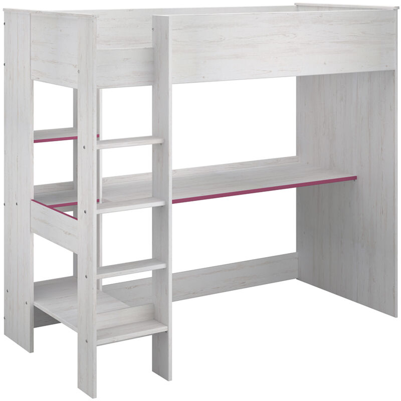 Cama Alta Con Escritorio Efecto Madera Blanca - 90x200 - Snoozy - L 205.6 X  A 108.3 X H 179.8 Cm con Ofertas en Carrefour