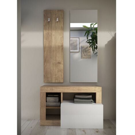 SET 3 piezas con mueble pequeño, perchero de pared y espejo Hamburg - H165 cm