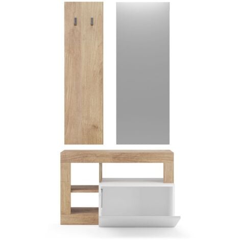SET 3 piezas con mueble pequeño, perchero de pared y espejo Hamburg - H165 cm