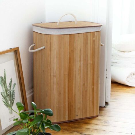 Cesta de ropa rectangular de bambú 70L - H60 cm
