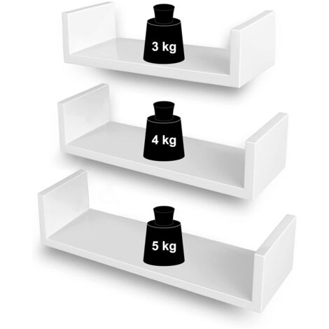 Juego de 3 estantes de pared - Blanco brillo