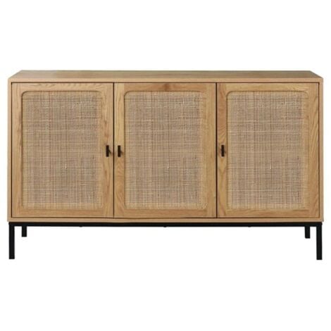 Aparador con 3 puertas de caña de ratán - L120 cm