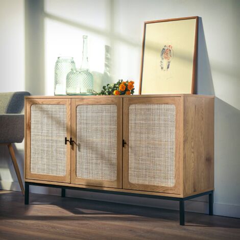 Aparador con 3 puertas de caña de ratán - L120 cm