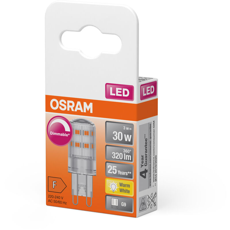 OSRAM Dimmbare LED PIN Lampe mit G9 Sockel, Warmweiss (2700K), 350 Lumen,  klares Glas, Single-Pack
