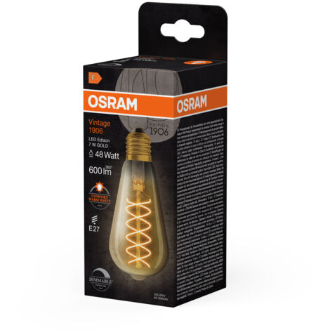 Lampadina LED OSRAM Vintage 1906, Attacco E27, Forma ST64, Vetro Trasparente, Luce Calda 2200 Kelvin, Dimmerabile, Sostituisce Una 60W, Effetto Filamento, Perfetta Per Lampade Retrò E Industriali.