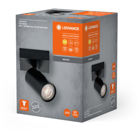 Foco LED OCTAGON De LEDVANCE – 1 Spot De 3.4W, GU10, 230 Lúmenes, Blanco Cálido 2700K, Regulable, Cabezal Ajustable, CRI 90
