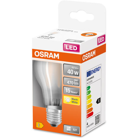 OSRAM LED-Lampen, klassische Kolbenform, 40 Watts Ersatz, E27, A-shape, 2700 Kelvin, Warm weiß, Klares Glas, single Pack