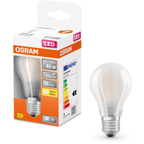 OSRAM LED-Lampen, klassische Kolbenform, 40 Watts Ersatz, E27, A-shape, 2700 Kelvin, Warm weiß, Klares Glas, single Pack