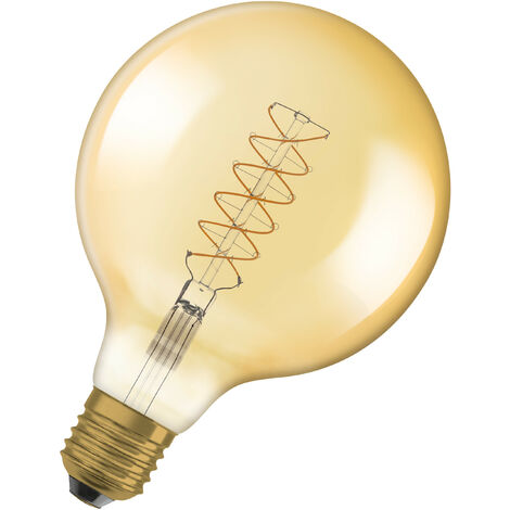 OSRAM Vintage 1906 LED-Lampe mit Gold-Tönung, 4,8W, 420lm, Kugel-Form mit 125mm Durchmesser & E27-Sockel, warmweiße Lichtfarbe, spiralförmiges Filament, dimmbar, bis zu 15.000 Stunden Lebensdauer (1/5)