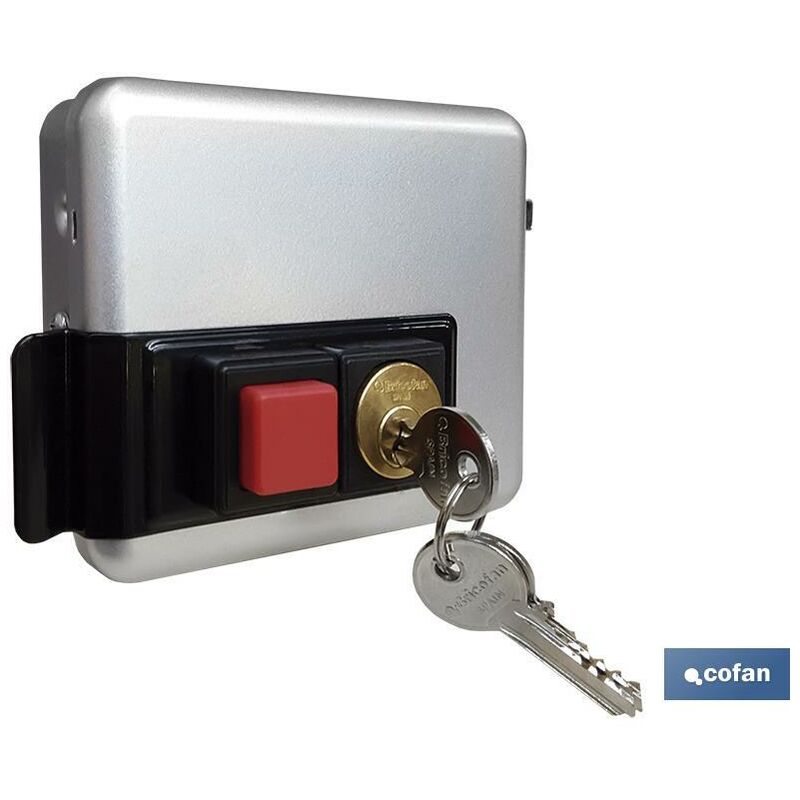 Cerradura eléctrica con botón de salida, incluye llave, exterior, derecha