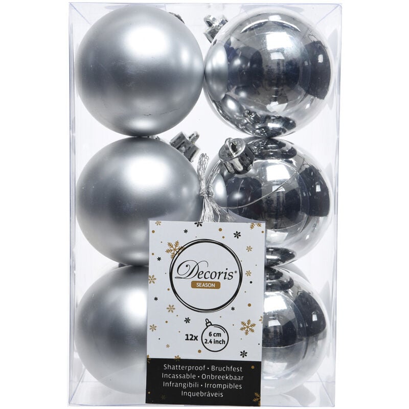 CAJA DE 12 BOLAS PLATA DECORATIVAS PARA ARBOL DE NAVIDAD Ø6cm