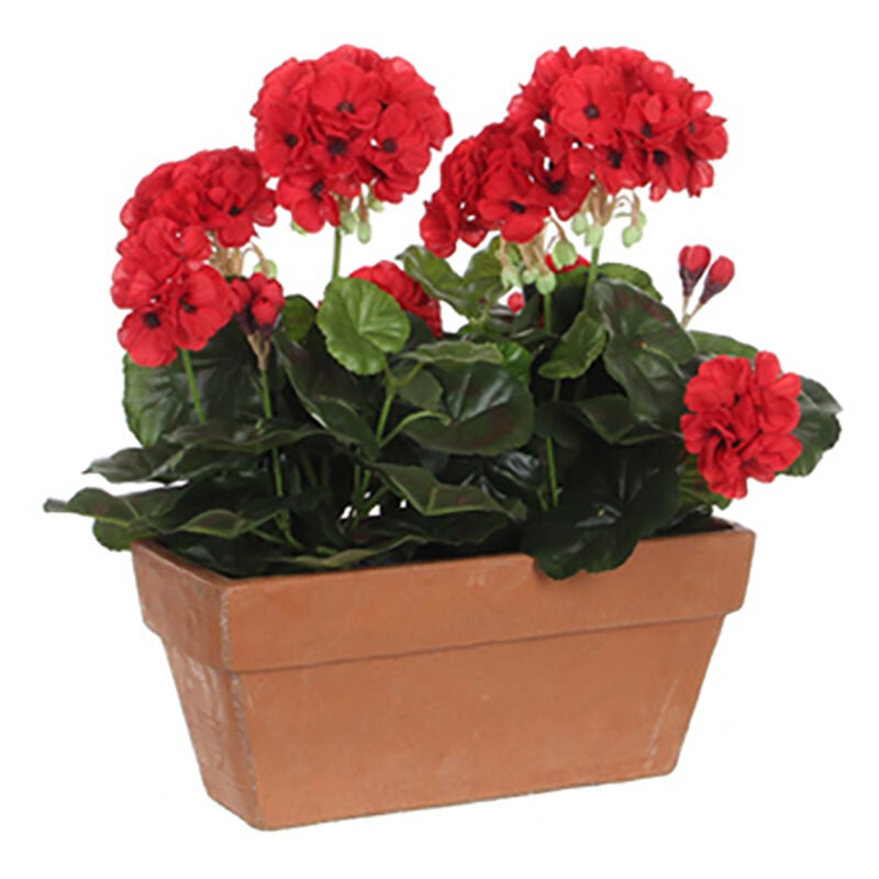 GERANIO PVC ROJO EN JARDINERA PARA BALCON 29X13X40CM