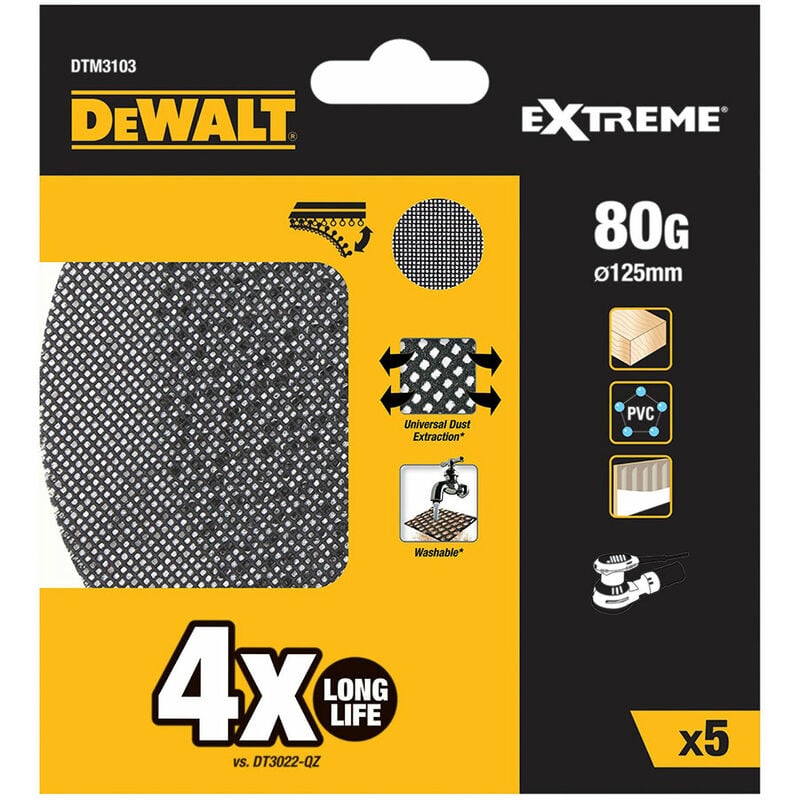 . PACK 5 LIJAS DE MALLA Ø125mm GRANO: 80 PARA LIJADORAS ROTOORBITALES DTM3103-QZ DEWALT