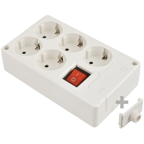 Base 6 tomas bipolar 16A 250V blanco con obturador interruptor