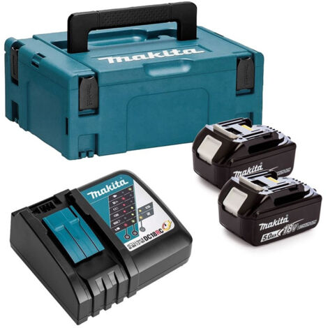 Makita – Kit de source d'alimentation 18V 1976242 – 2x batteries 5,0Ah – Chargeur rapide DC 18 RC – Coffret Makpac – Idéal pour chantiers humides