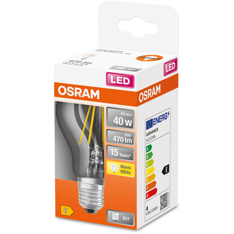 OSRAM Lampada LED - E27 - bianco caldo - 2700 K - 4 W - Sostituisce lampade  ad incandescenza 40W - chiara 