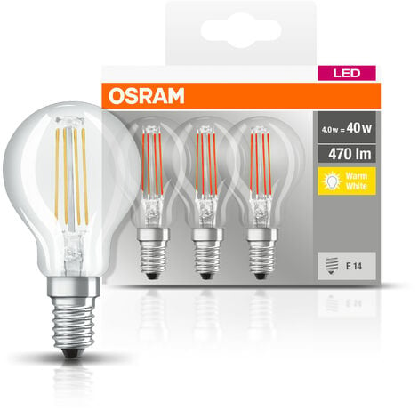 OSRAM Lampada LED - E14 - bianco caldo - 2700 K - 4 W - Sostituisce lampade  ad incandescenza 40W - opaca - LED BASE CLASSIC P - Confezione da 3