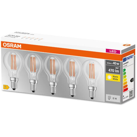 OSRAM Lampada LED - E14 - bianco caldo - 2700 K - 4 W - Sostituisce lampade  ad incandescenza 40W - chiara 