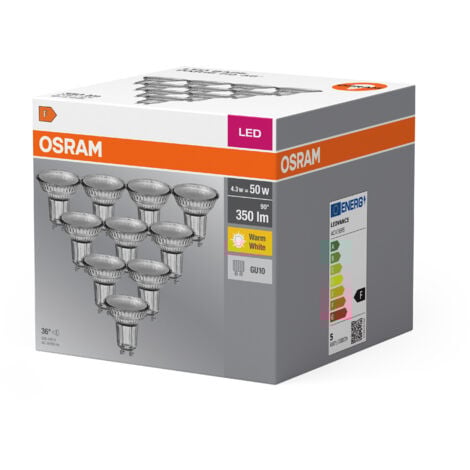 OSRAM Ampoules Spot LED Warm Réflecteur 2700K, Verre, GU10, 3.6W = 50W, Pack de 10