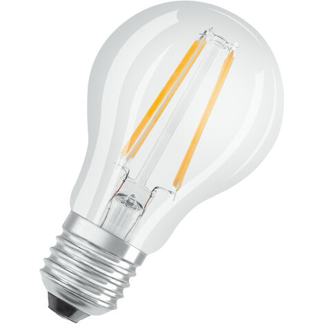 BASE LED OSRAM classica A, in forma del pistone con presa E27, non dimmerabile, sostituisce 60 watt, stile filamento chiaro, bianco caldo - 2700 Kelvin, 3-pack