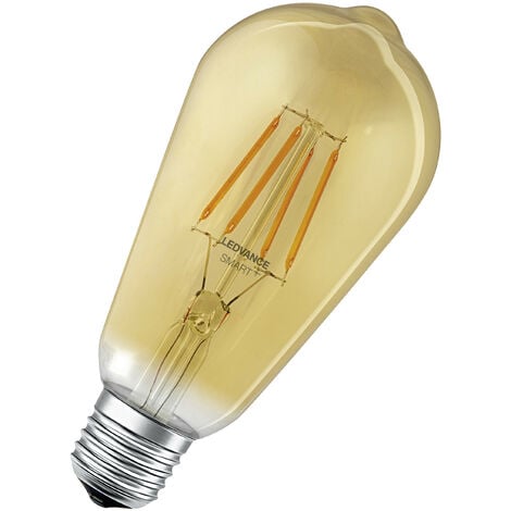 LEDVANCE Lampada LED intelligente con tecnologia WiFi, E27-base vetro  dorato ,Bianco caldo (2400K), 680 Lumen
