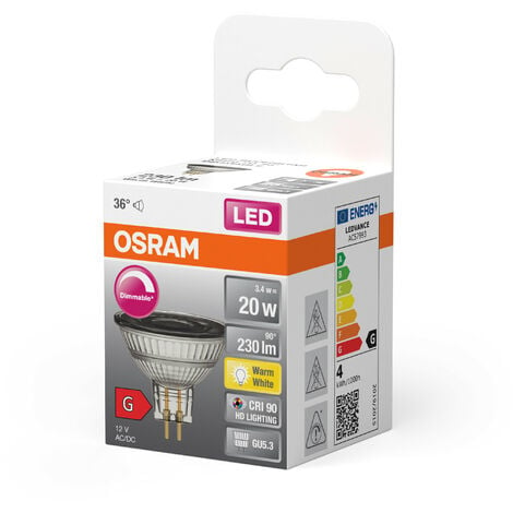 OSRAM Lampada a riflettore Superstar, GU5.3-base vetro trasparente ,Bianco  caldo (2700K), 230 Lumen, sostituzione