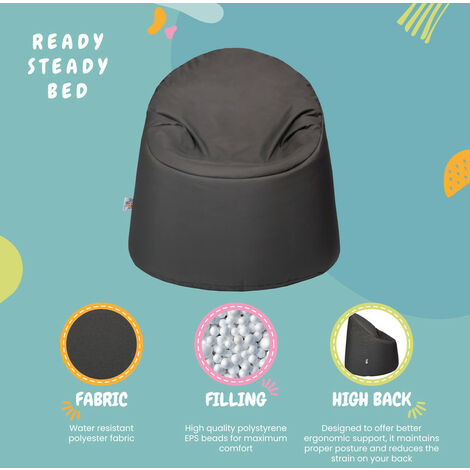 Ready Steady Bed - Kids Bean Bag Chair, 65x60 cm Water Resistant Children Bean Bag, Indoor Sofa Seat for Kids, Toddler Lightweight Pouffes Chair for Living Room - Dark Grey