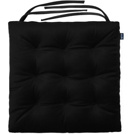 Loft 25 Chair Cushion for Living Room Tufted Velvet Seat Cushion Non Slip Indoor Seat Pads 40x42x5 cm Soft Chair Cushion for Kitchen or Dining Room with Secure Ties Black