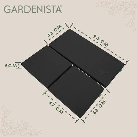 Gardenista - Outdoor Chair Cushion for Rattan Furniture, Comfortable 3 Piece Set Garden Seat Cushions, Water Resistant Lightweight Patio Furniture Seat Pads - Black (3pc)