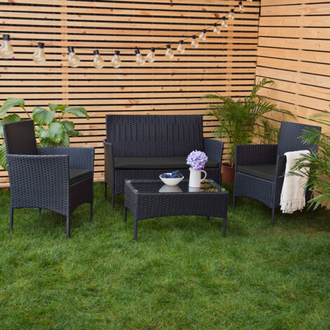 Gardenista - Outdoor Chair Cushion for Rattan Furniture, Comfortable 3 Piece Set Garden Seat Cushions, Water Resistant Lightweight Patio Furniture Seat Pads - Black (3pc)