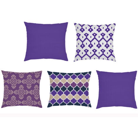 Gardenista Outdoor Cushion Cover Set Designer Moroccan Prints Garden Pads Water Resistant, 5pc Set Ultra Violet