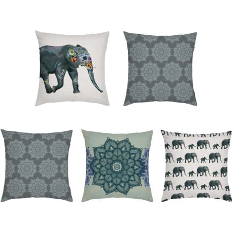 Gardenista Indian Elephant Print Design Garden Scatter Cushion Cover Set Water Resistant, Elephant