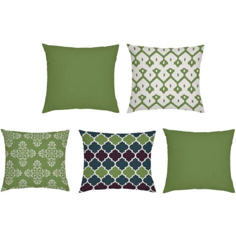 Gardenista Outdoor Cushion Cover Set Designer Moroccan Prints Garden Pads Water Resistant, 5pc Set English Ivy