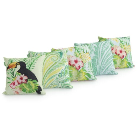 Gardenista Toucan Paisley Print Design 18" Garden Scatter Cushion Cover Set Water Resistant, 5pc Set Toucan