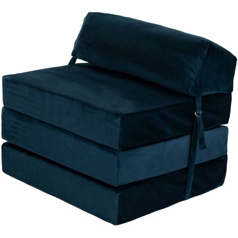 Loft 25 Velvet Fold Out Single Sofa Bed Futon Zbed Foam Filled Folding Chair Mattress, Malia Pacific