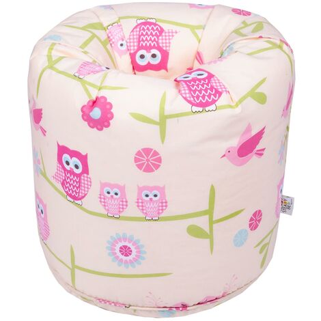 Ready Steady Bed - Kids Bean Bag Chair for Living room, Round Gaming Bean Bag for Children, Polycotton Indoor Bean Bag Chair for Toddlers, Soft Child Safe Seat Playroom - Owls