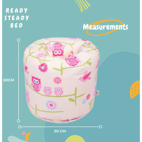 Ready Steady Bed - Kids Bean Bag Chair for Living room, Round Gaming Bean Bag for Children, Polycotton Indoor Bean Bag Chair for Toddlers, Soft Child Safe Seat Playroom - Owls