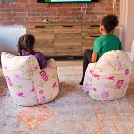 Ready Steady Bed - Kids Bean Bag Chair for Living room, Round Gaming Bean Bag for Children, Polycotton Indoor Bean Bag Chair for Toddlers, Soft Child Safe Seat Playroom - Owls