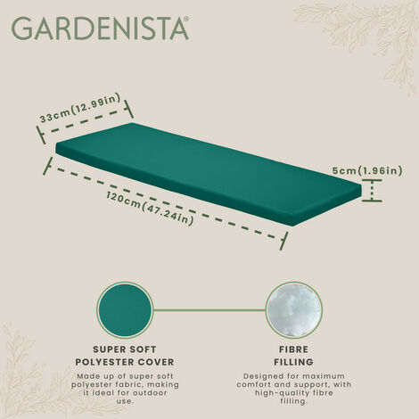 Gardenista Outdoor Bench Seat Pads for Rattan Furniture, Water Resistant Cushions for Garden Patio, 2-Seater Polyester Covers with Soft Fibre Filling, Green