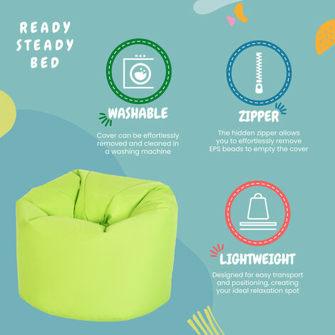 Ready Steady Bed - Gaming Bean Bag Chair for Living Room, 80x70 cm Indoor and Outdoor Water Resistant Bean Bag Seat, Ergonomic Design for Body Support, Adults Bean Bag Chair - Lime