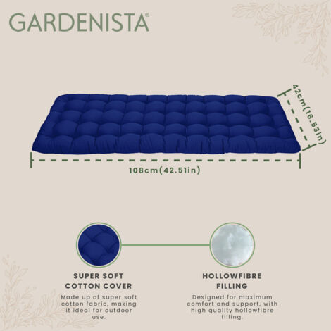 Gardenista - Outdoor Tufted Bench Seat Pads for Rattan Furniture, 2-Seater Water Resistant Seat Cushions for Garden Patio, Comfortable Soft Padded Decorative Bench Cushions - Navy