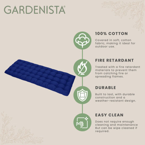 Gardenista - Outdoor Tufted Bench Seat Pads for Rattan Furniture, 2-Seater Water Resistant Seat Cushions for Garden Patio, Comfortable Soft Padded Decorative Bench Cushions - Navy