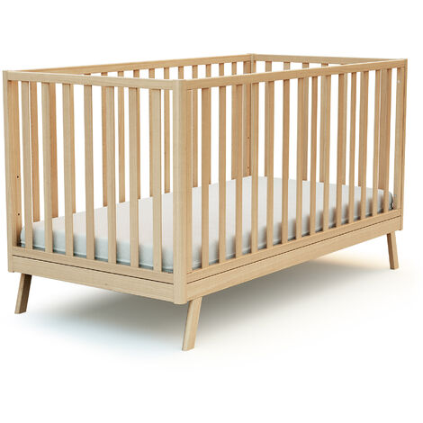 Lit bébé évolutif 70x140 cm en hêtre massif – Sommier réglable sur 3 hauteurs – Transformation en banquette – Conforme norme EN-176-1 – AT4