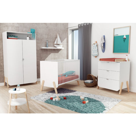 AT4 - Chambre enfant lit + commode 3 tiroirs et armoire en bois PIRATE