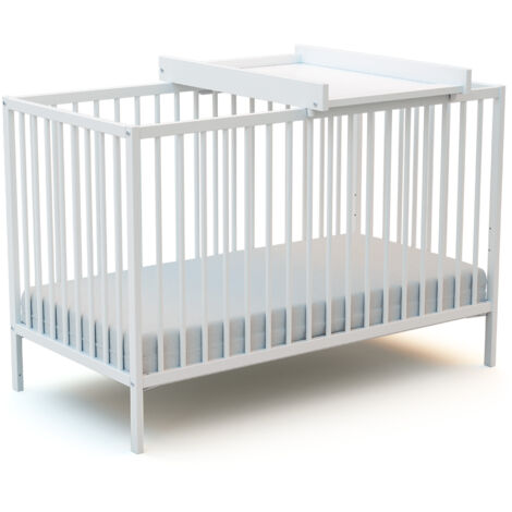Lit bébé 60 x 120 cm avec plan à langer amovible – Sommier à lattes réglable – Peinture acrylique à base d'eau – Blanc – Webaby